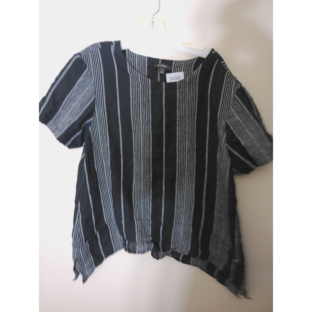 Lord & Taylor Blouse Womens Large Black Grey Striped Coastal Minimalist Top